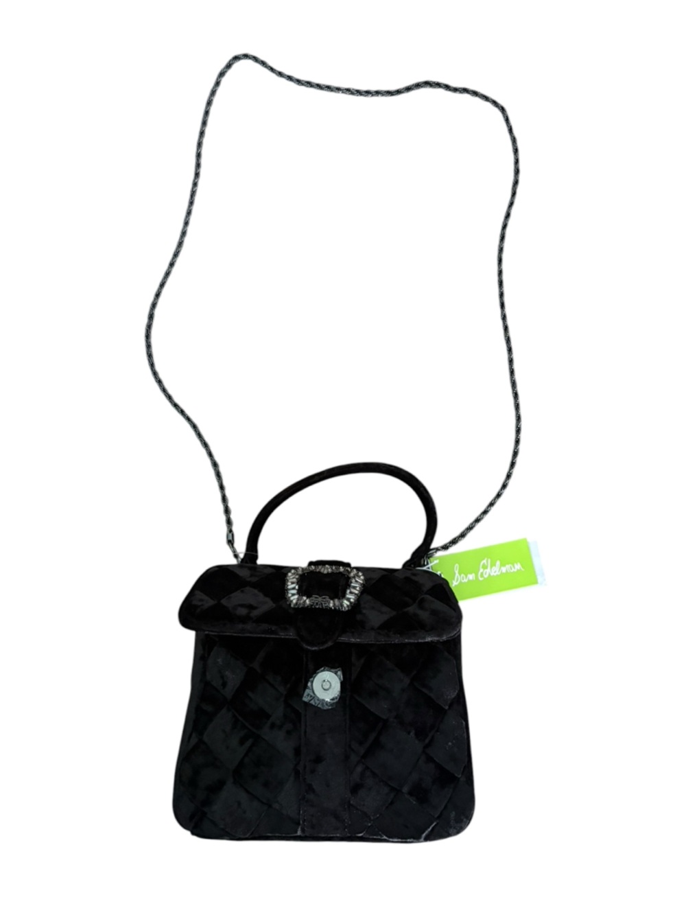 Sam Edelman Black Quilted Velvet Satchel with Jeweled Buckle - Picture 6 of 6